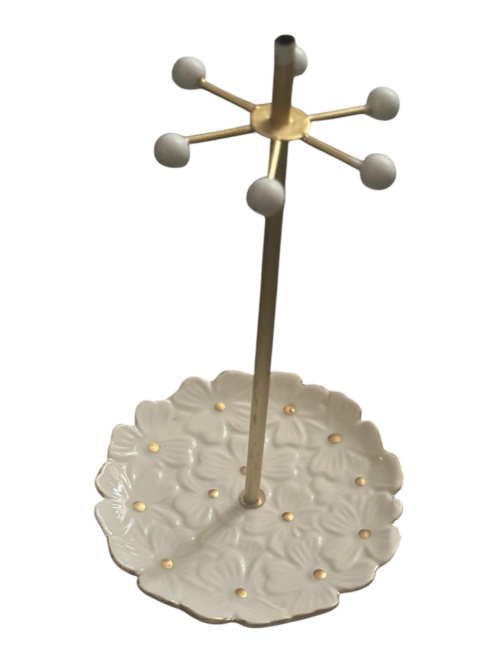 Gold and White Floral Jewelry Stand